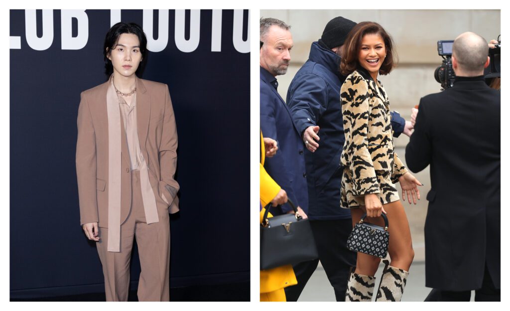 Left: Suga for Valentino (Photo by Marc Piasecki/Getty Images); Right: Zendaya for Louis Vuitton (Photo by Jacopo Raule/Getty Images)