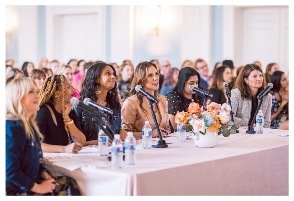 Kendra Scott and co-judges at the 2023 Kendra Scott Women’s Entrepreneurial Leadership Institute’s Women’s Summit event in Austin, TX. From left: Tiffany Chen, Melissa Butler, Nichele Lindstrom, Kendra Scott, Apoorva Chintala, and Agatha Precourt