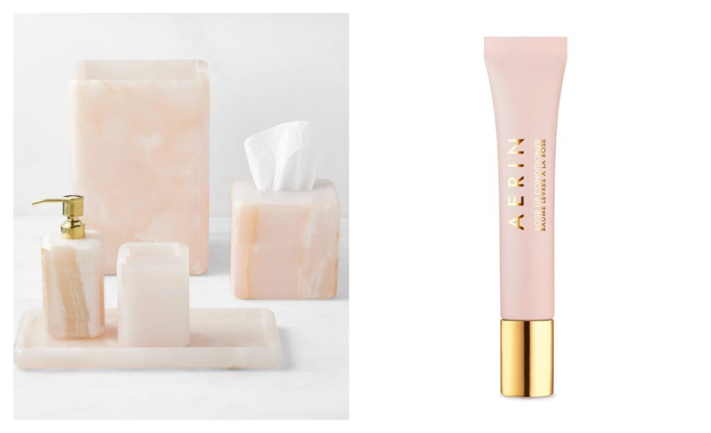 Pink bathroom collection and lip conditioner