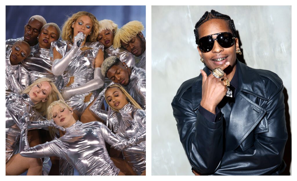 Beyonce with backup dancers, Asap Rocky in leather jacket